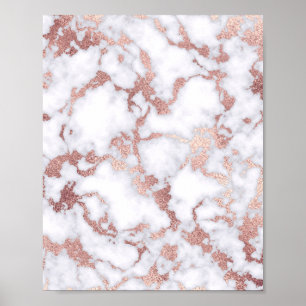 Modern Chic Rose Gold White Marble Stone Pattern Poster