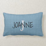 Modern Chic Rustic Blue Monogram name faux burlap Lumbar Cushion<br><div class="desc">Modern Chic pillow with Rustic Blue  faux burlap texture. Personalised with monogram and name
You can easily change the name and monogram.</div>