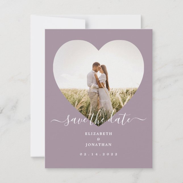 Modern Chic Rustic Lavender Wedding Heart Photo Save The Date (Front)