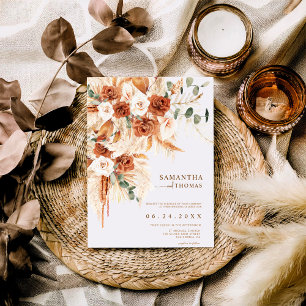 Modern Chic Rustic Terracotta Floral Wedding Invitation
