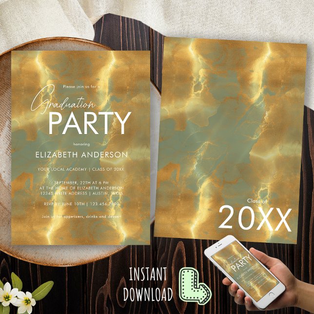 Modern Chic Sage Green and Gold Graduation Party Invitation (Creator Uploaded)