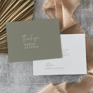 Modern Chic Sage Green Flat Wedding Thank You Card