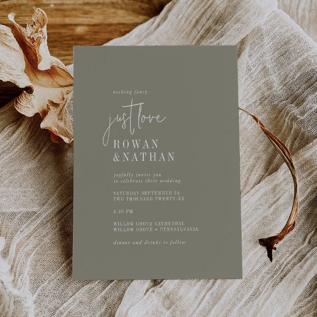 Modern Chic Sage Green Just Love Wedding Invitation (Creator Uploaded)