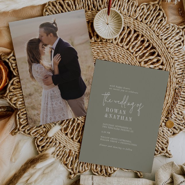 Modern Chic Sage Green Photo Back Wedding Invitation (Creator Uploaded)