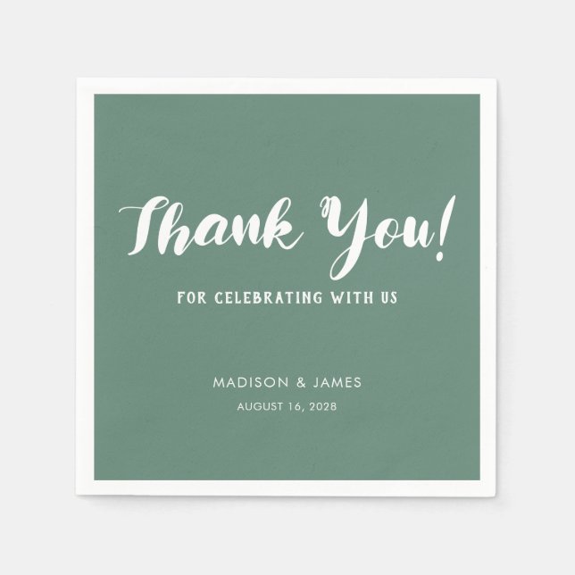 Modern Chic Sage Green Script Thank You Wedding Napkin (Front)