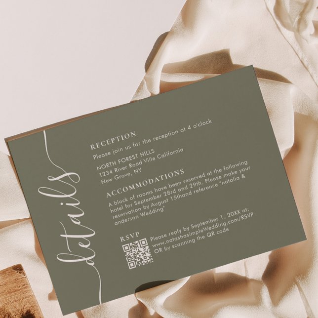 Modern Chic Sage Green Script  Wedding Details Enclosure Card (Creator Uploaded)