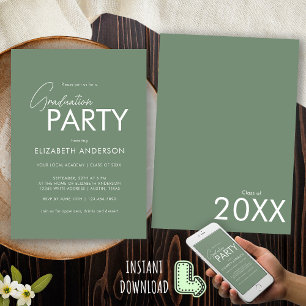 Modern Chic Sage Green Typography Graduation Party Invitation