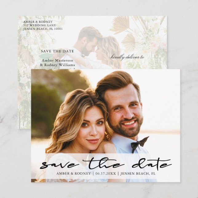 Modern Chic Save the Date Photo Announcement Postcard (Front/Back)