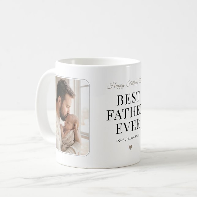 Modern Chic Script Best Father Ever Photo Coffee Mug (Front Left)