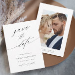 Modern Chic Script Black & White Photo Save The Date<br><div class="desc">This save the date flat card features black and white modern calligraphy with a photo on the back. For more advanced customisation of this design,  Please click the "Customise further" link.</div>