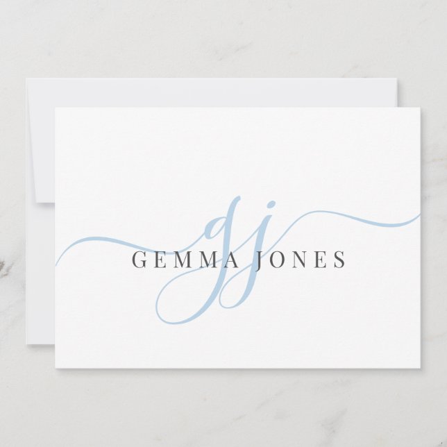 Modern Chic Script Blue Monogram Initials Minimal  Card (Front)