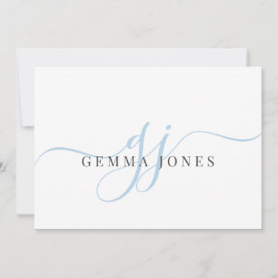 Modern Chic Script Blue Monogram Initials Minimal  Card