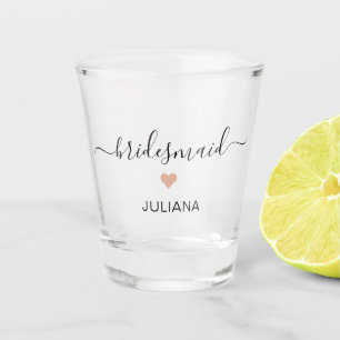 Modern Chic Script Bridesmaid Heart Name Shot Glass