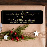 Modern Chic Script Christmas Return Address Label<br><div class="desc">Elegant,  Modern Black and Gold Hand Lettered Christmas Family Return Address Labels. Featuring a pretty hand-written script with saying "Merry Christmas" in swash-tail font,  a little heart shape,  around thin line frame background. Great for Christmas holiday season,  easy to personalise them with your names and return address info.</div>