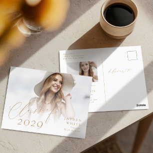 Modern Chic Script Class of 2025 Photo Graduation Postcard