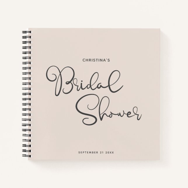 Modern Chic Script Cute Bridal Shower Guest Notebook (Front)
