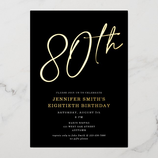 Modern Chic Script Eightieth 80th Birthday Party (Front)