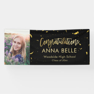 Modern Chic Script Elegant Gold Graduation Photo Banner