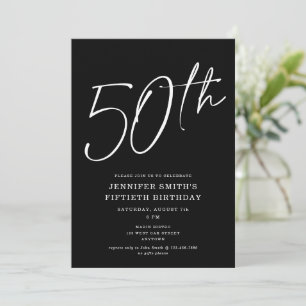 Modern Chic Script Fiftieth 50th Birthday Party Invitation