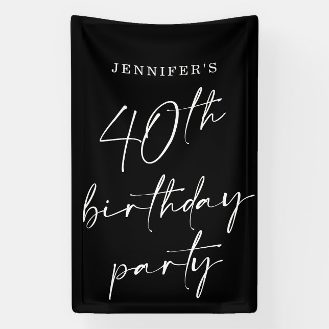 Modern Chic Script Fortieth 40th Birthday Party Banner (Vertical)