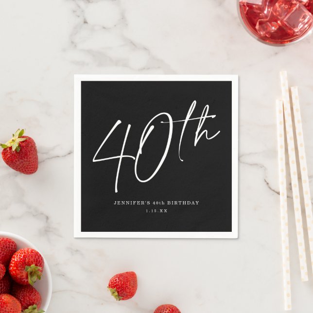 Modern Chic Script Fortieth 40th Birthday Party Napkin (Insitu)