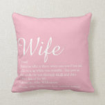 Modern Chic Script Girly Pink Fun Wife Definition  Cushion<br><div class="desc">Personalise for your special wife to create a unique gift for birthdays,  anniversaries,  weddings,  Christmas or any day you want to show how much she means to you. A perfect way to show her how amazing she is every day. Designed by Thisisnotme©</div>