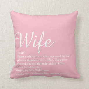 Modern Chic Script Girly Pink Fun Wife Definition Cushion
