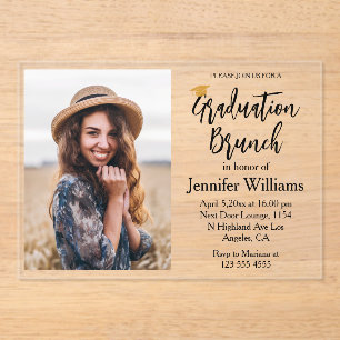 modern chic script graduation brunch photo acrylic invitations
