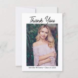 modern chic script graduation photo minimal thank you card