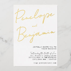 Modern Chic Script Handwriting Gold White Wedding