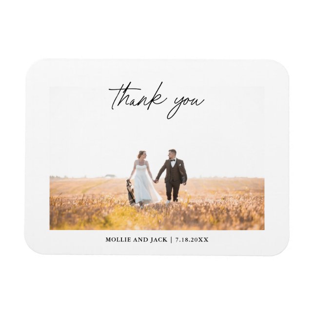 Modern Chic Script Handwriting Wedding Photo Magne Magnet (Horizontal)