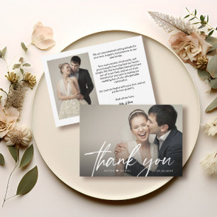 Modern Chic Script Heart Wedding Photo Thank You Card