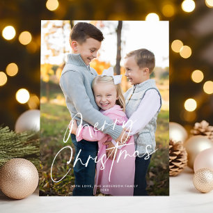 Modern Chic Script Merry Christmas One Photo Holiday Card