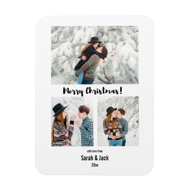 modern chic script merry christmas photo magnet (Vertical)