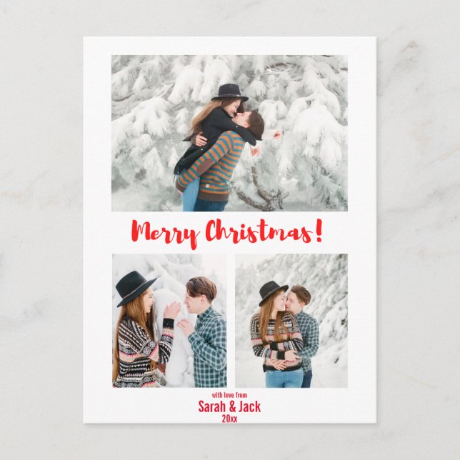 modern chic script merry christmas photo postcard (Front)