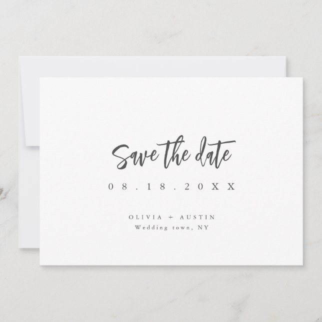 Modern Chic Script Minimalist Save The Date (Front)