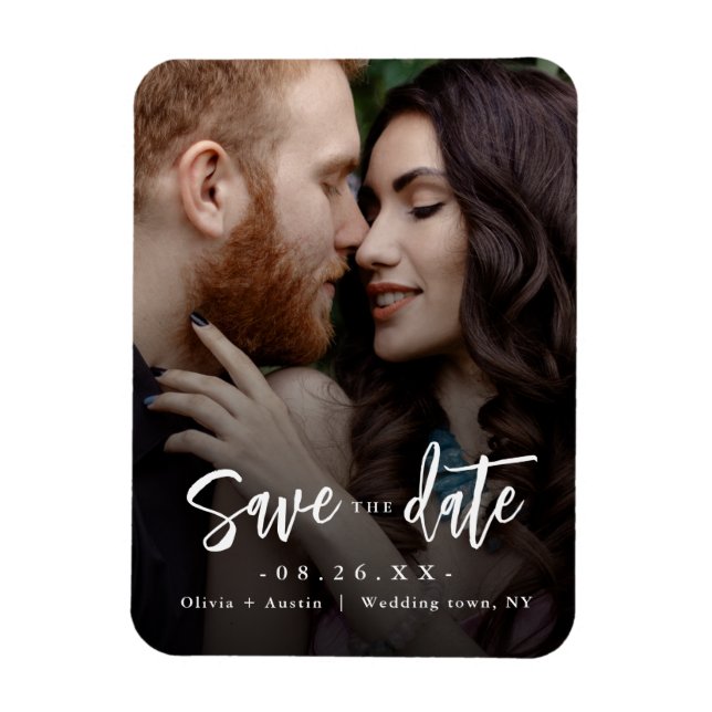 Modern Chic Script Minimalist Save The Date Magnet (Vertical)