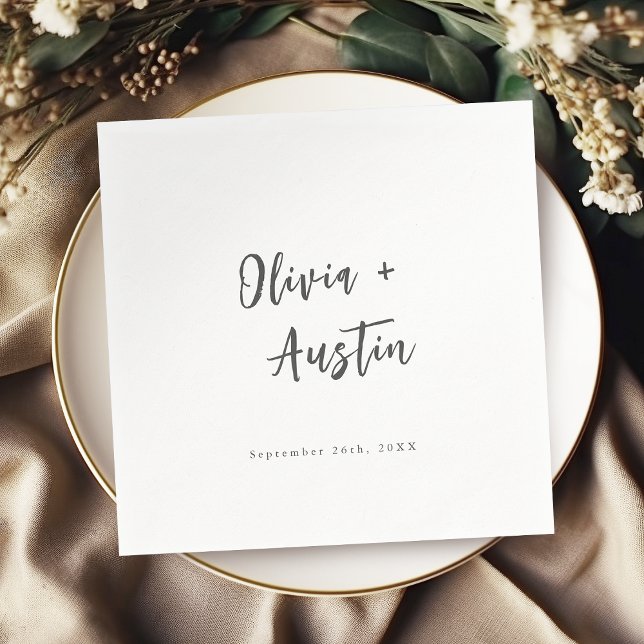 Modern Chic Script Minimalist Wedding Napkin (Modern Chic Script Minimalist Wedding Napkins)