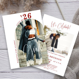 Modern Chic Script Photo 2026 Minimal Grad Party Invitation