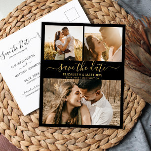 Modern Chic Script Photo Collage Save The Date Announcement Postcard