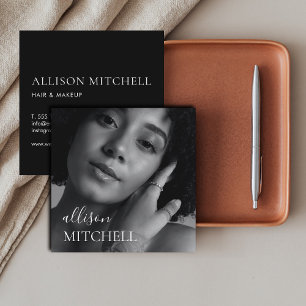 Modern Chic Script Photo Professional Square Business Card