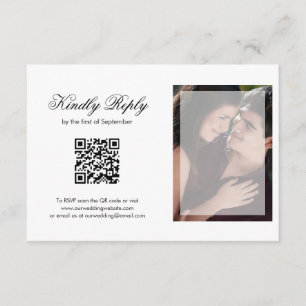 Modern Chic Script Photo QR Code Wedding RSVP Card