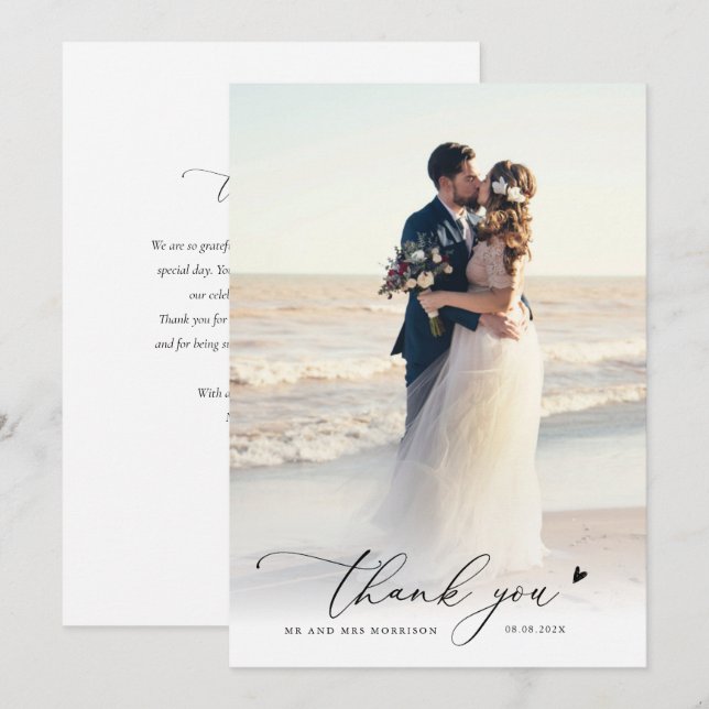 modern chic script photo wedding thank you  card (Front/Back)