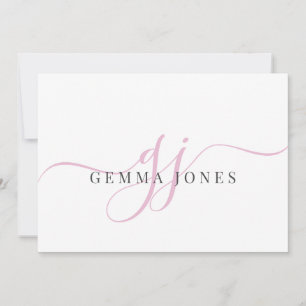 Modern Chic Script Pink Monogram Initials Minimal  Card