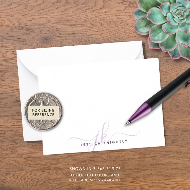 Modern Chic Script Purple Monogram Initials Card (Creator Uploaded)