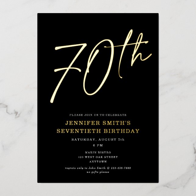 Modern Chic Script Seventieth 70th Birthday Party (Front)