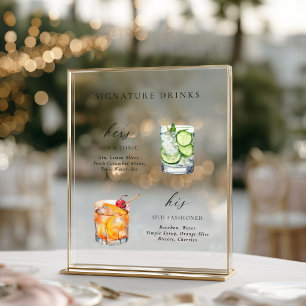 Modern & Chic Script Signature Drinks Cocktail Acrylic Sign