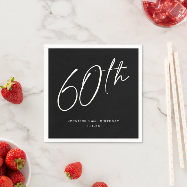 Modern Chic Script Sixtieth 60th Birthday Party Napkin (Insitu)