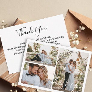 modern chic script wedding 3 photos thank you card
