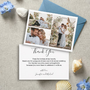 modern chic script wedding 3 photos thank you card